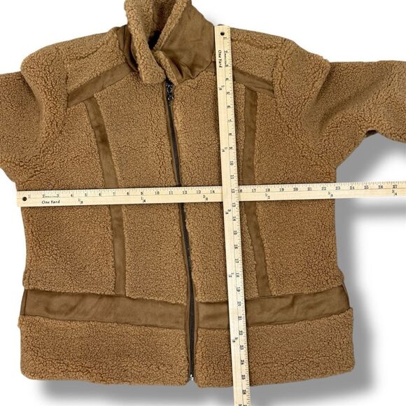 Isaac Mizrahi Faux Sherpa Faux Suede Trim Teddy Coat Tan Large - Picture 11 of 12